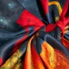 A thin, fashionable and versatile silk scarf with a blue background and red flowers for women in spring and summer Application Scenario